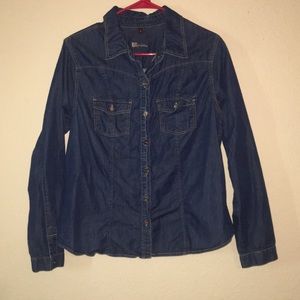 Kut dark denim shirt.  Button down size Large.